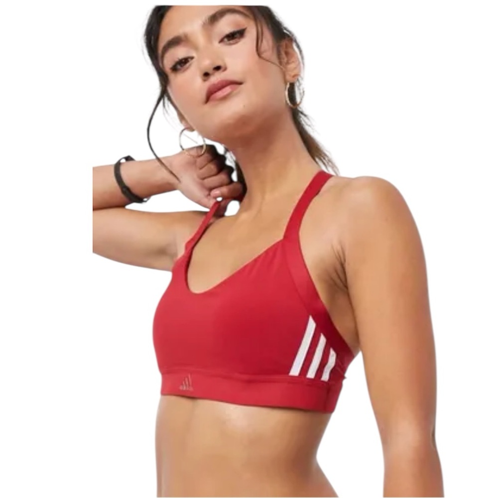Adidas All Me 3 Stripe Racerback Sports Bra in Red Fits like XS